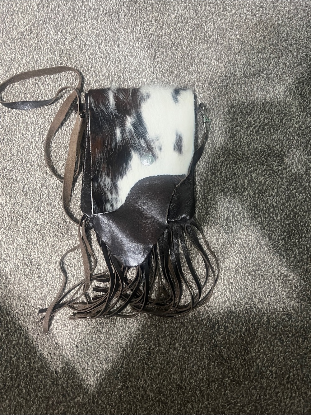 Fringed Cowhide Crossbody Bag in Black & White